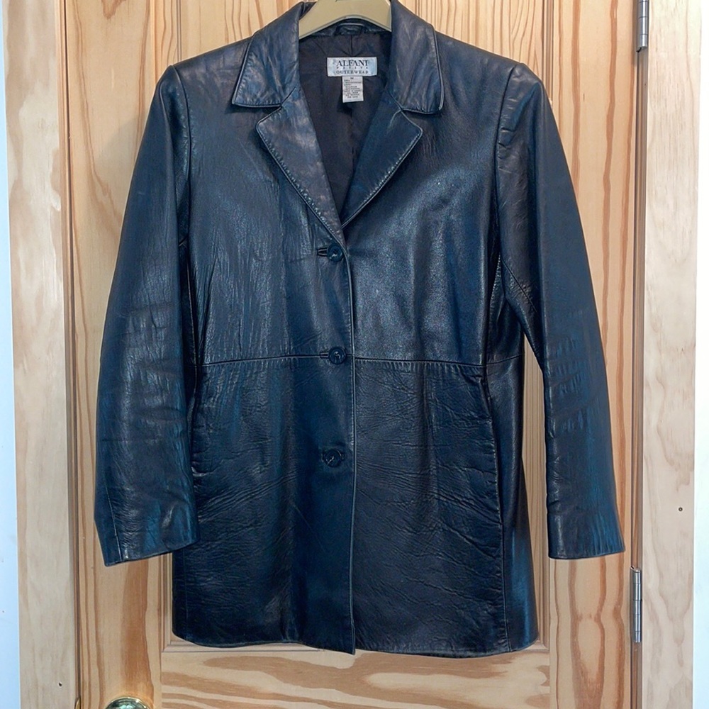 Alfani Petite Outerwear Woman's BLACK LEATHER TRENCH COAT JACKET Size M